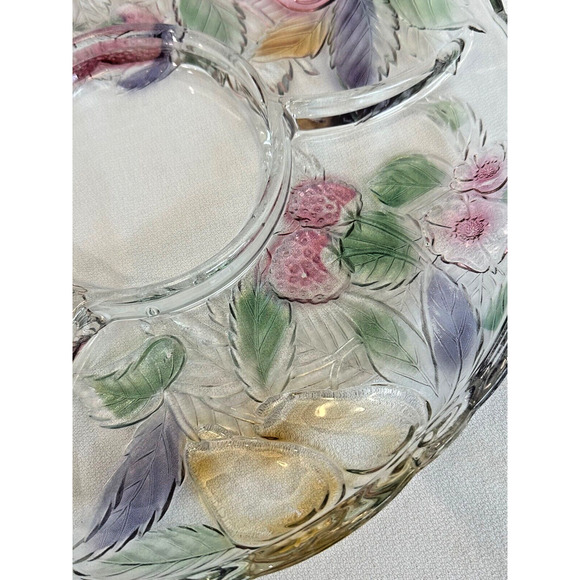 Vintage Savoir Vivre Crystal Wild Orchard Divided Fruit Chip Dip Platter - Picture 4 of 5